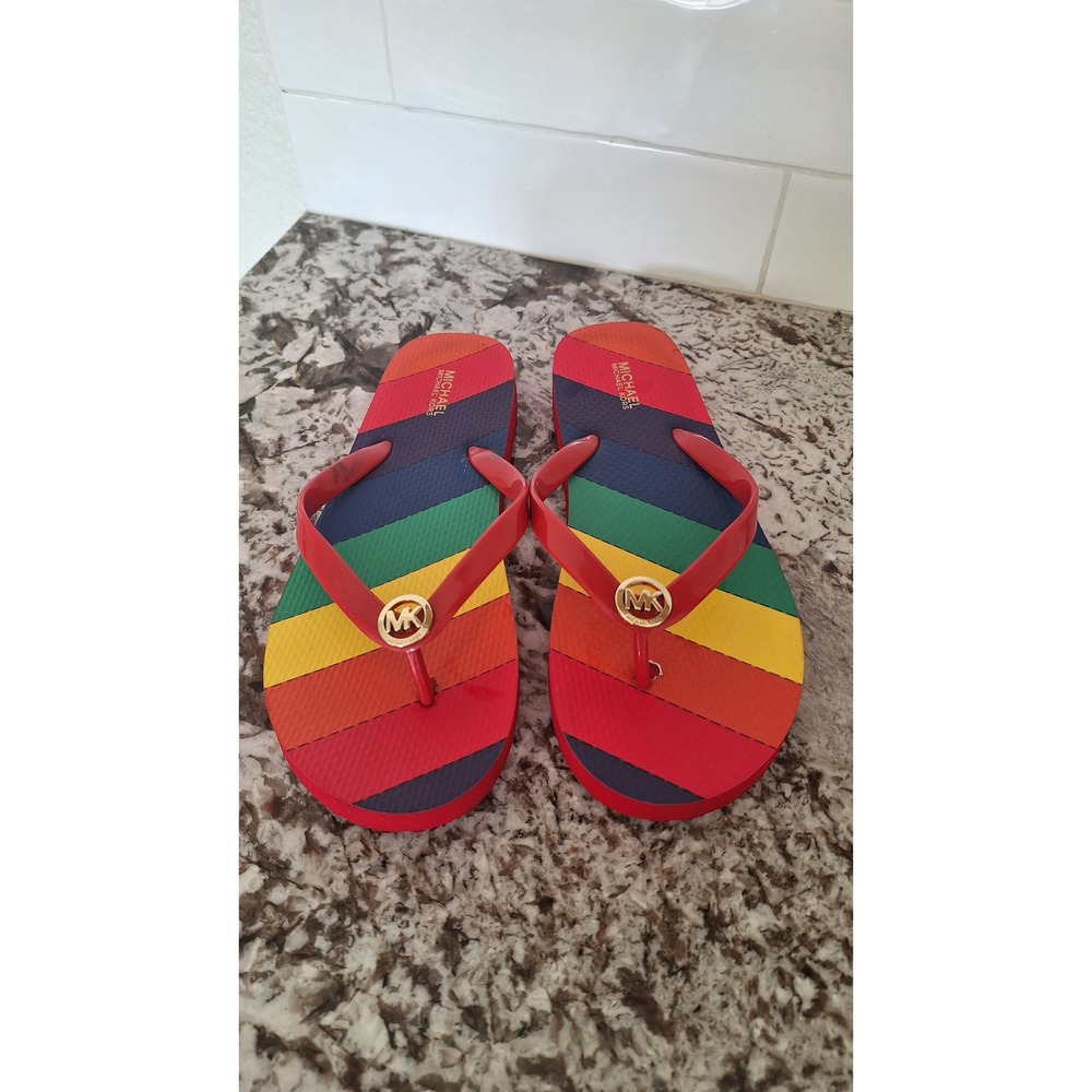 Michael Kors pride rainbow flip flops size 8